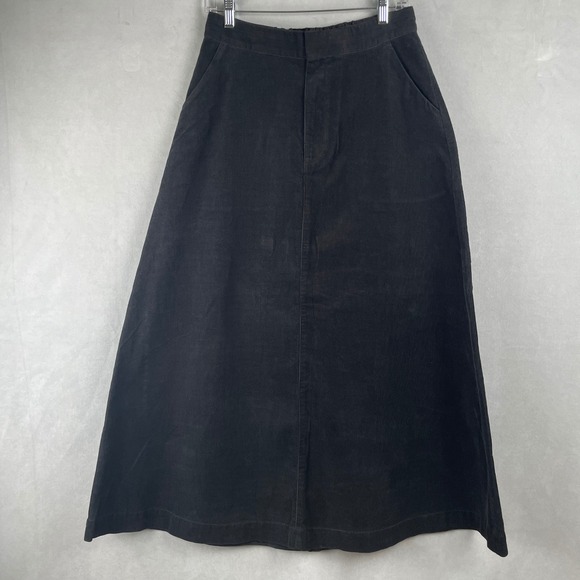 Muji Dresses & Skirts - MUJI Black Kapok Corduroy A Line Flare Midi Skirt Wmns M Eco Friendly Academia